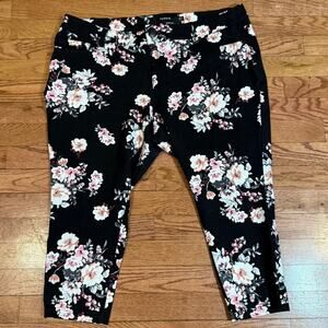 Torrid Floral Crop Pants Black Pink Stretch Capri Womens 16S